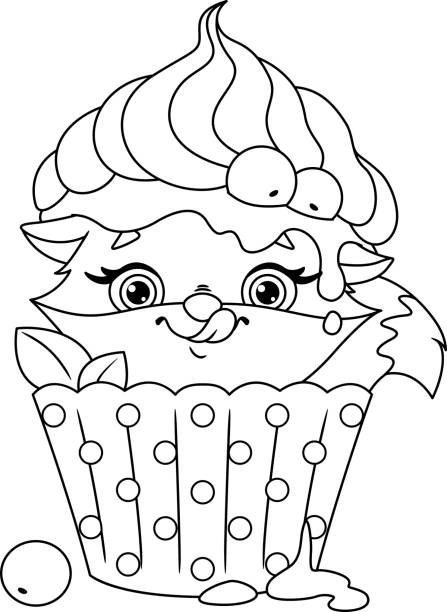 Kitten in a cupcake coloring book